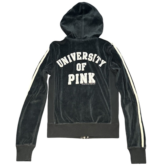 RARE Y2K VS PINK women's black velour "university of pink" sweater, size XS. - Picture 5 of 5
